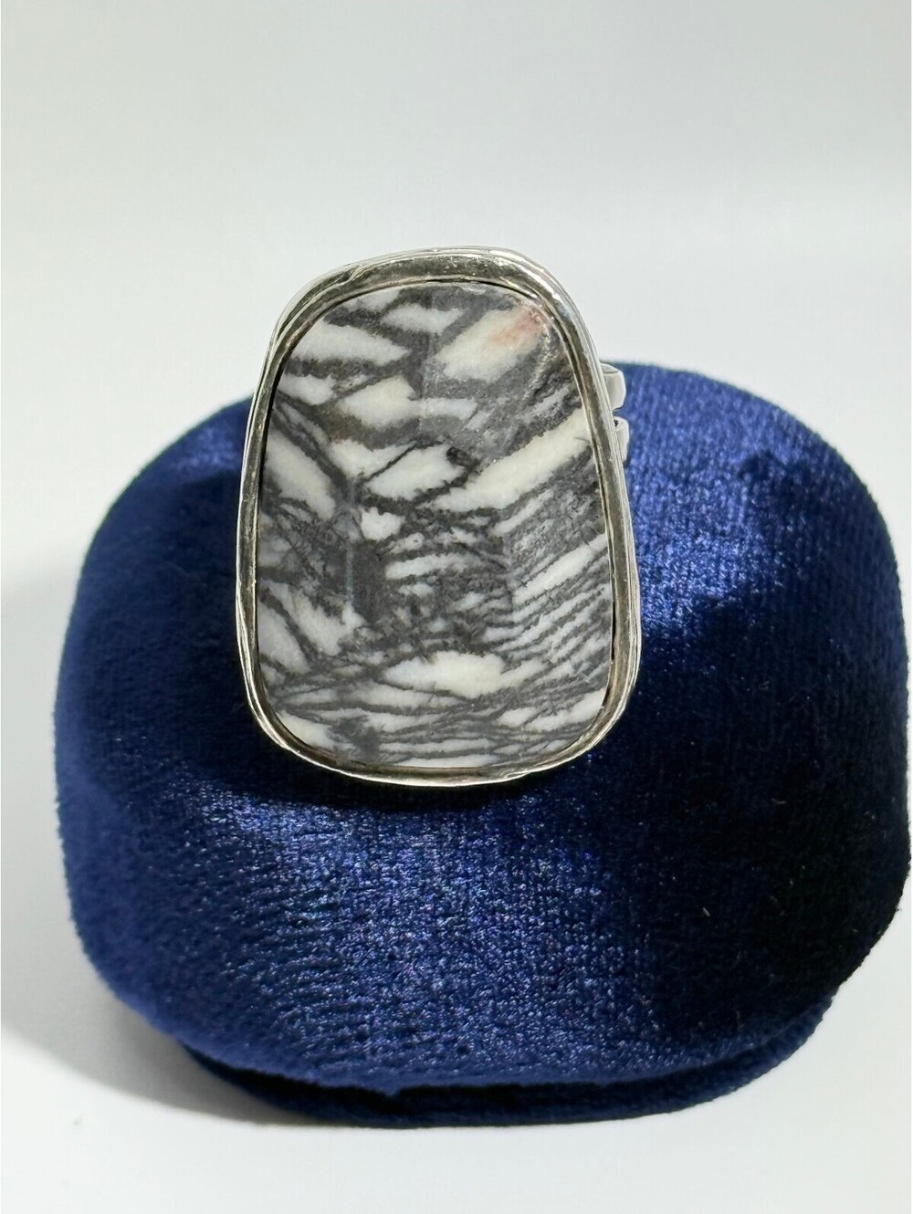925 Picasso Jasper Statement Ring, Large Rectangular Black & White Cabochon